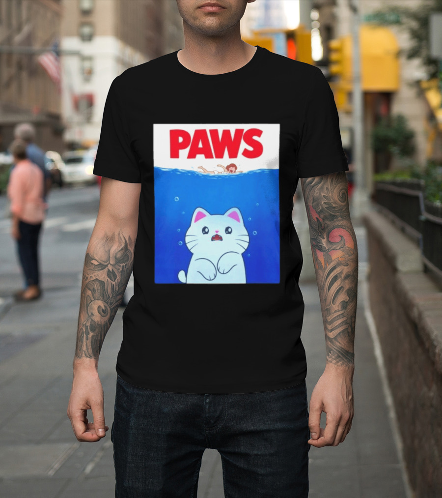 Paws Cat Parody Movie Jaws T-Shirt