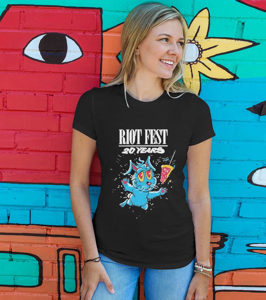 RIOT FEST 20 Years Blue Bunny And Pizza Slice Celebration T-Shirt