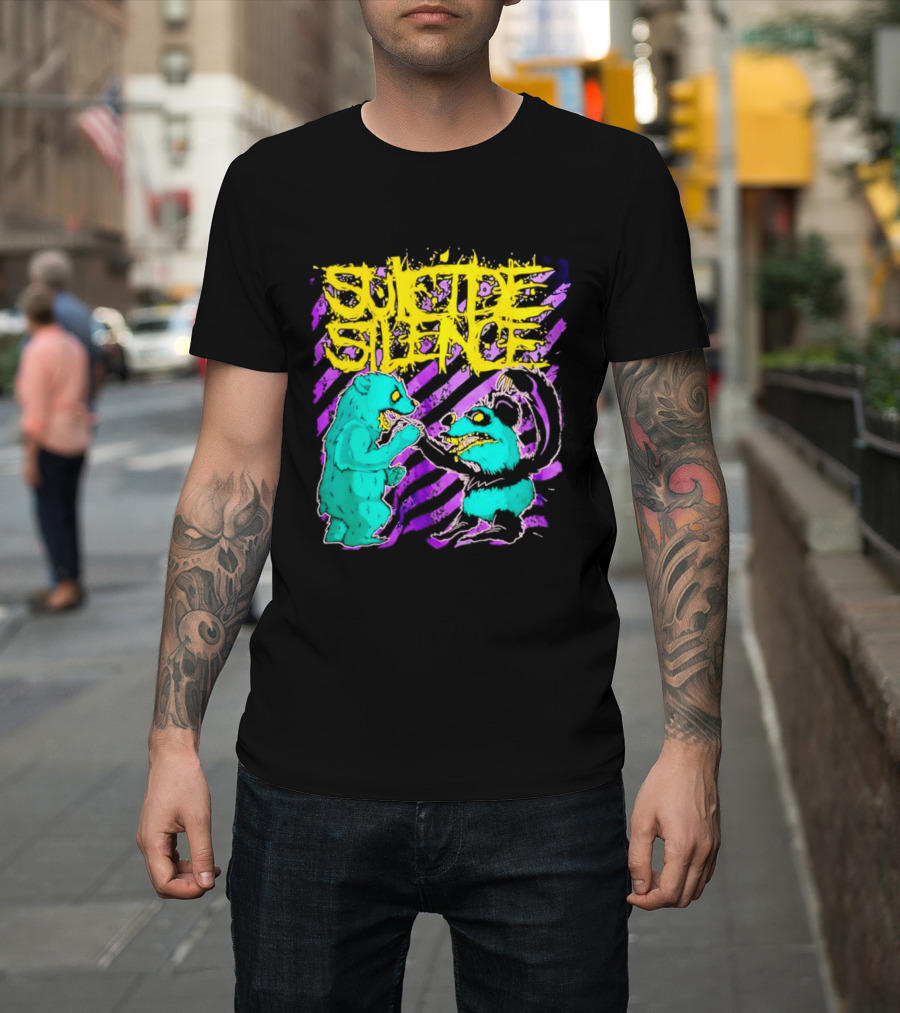 Suicide Silence Bears And Pandas Face Off In Striped Painting T-Shirt