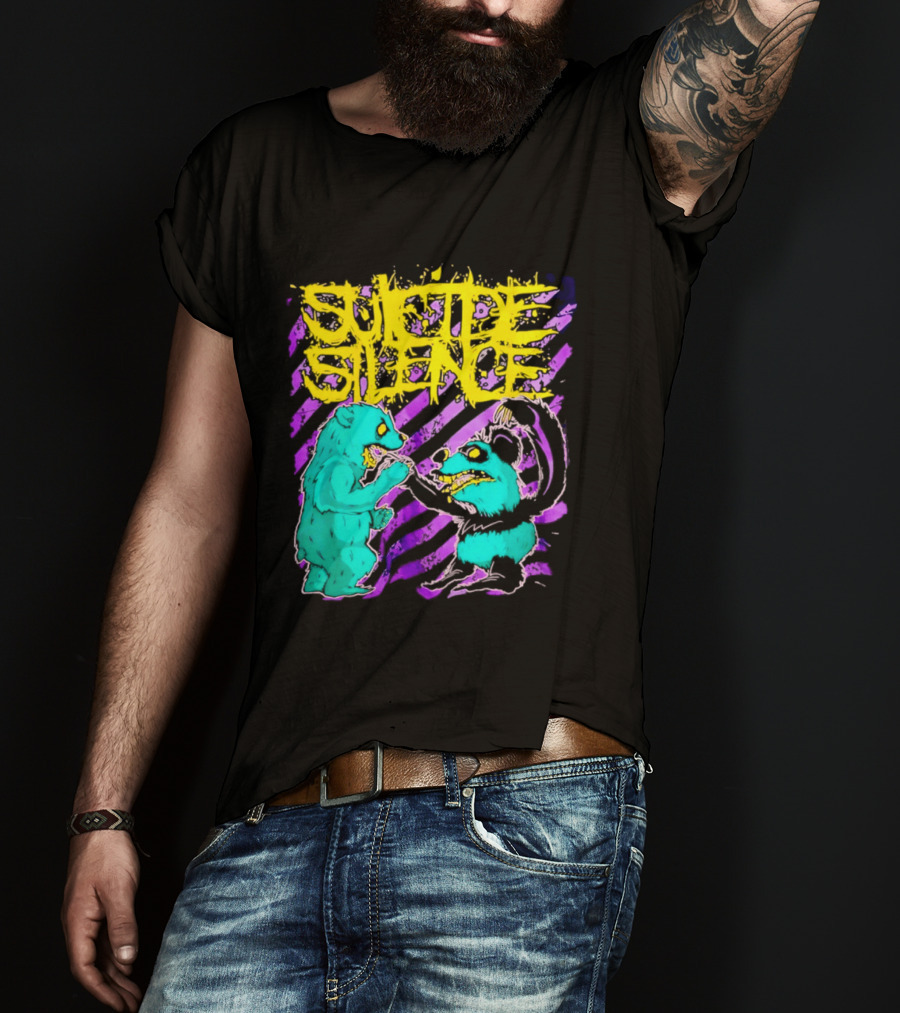 Suicide Silence Bears And Pandas Face Off In Striped Painting T-Shirt