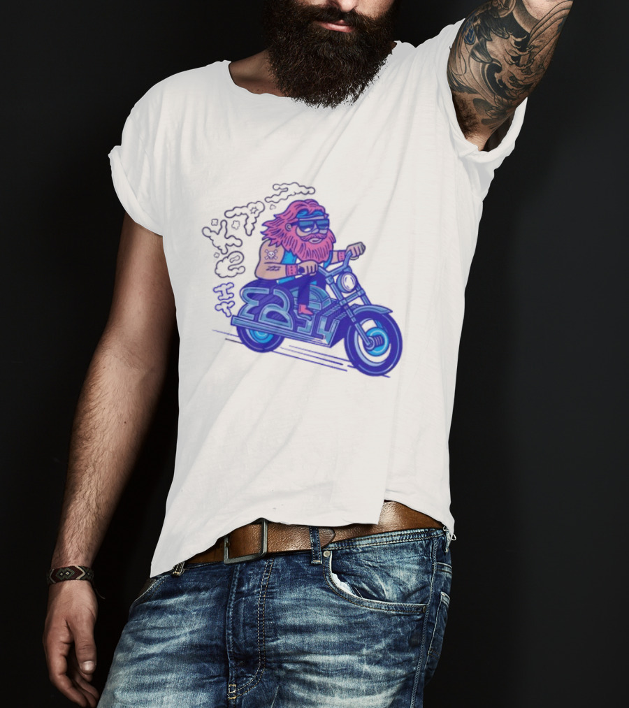 Billy Biker Cartoon Motorcycle Bearded Man T-Shirt