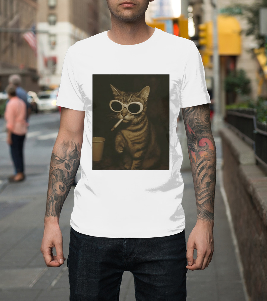 Cool Cat Smoking Sunglasses Meme Iconic Photo T-Shirt