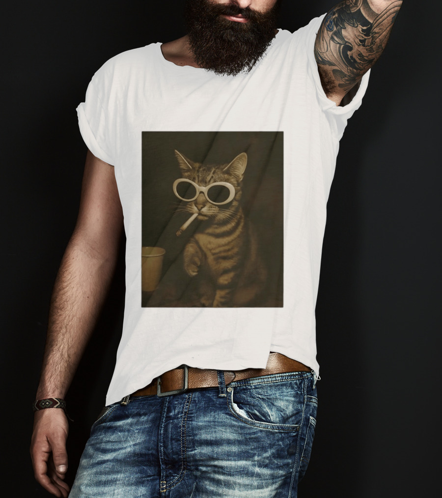 Cool Cat Smoking Sunglasses Meme Iconic Photo T-Shirt