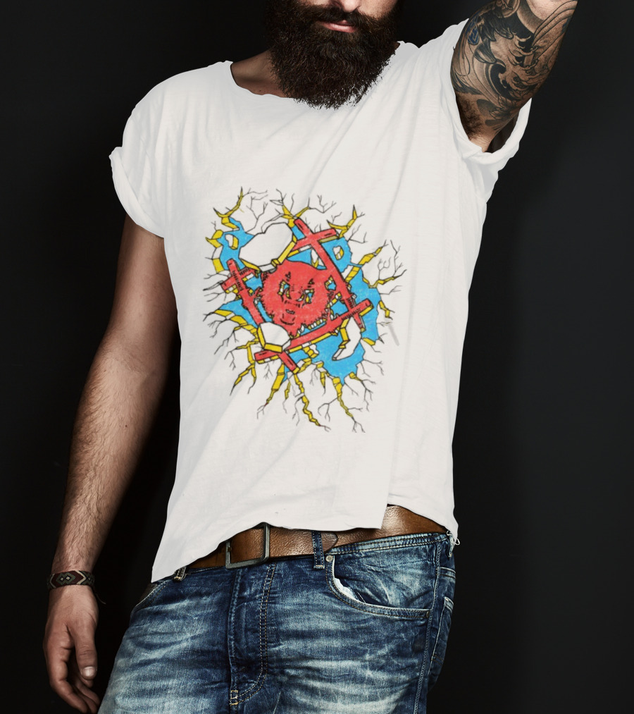 Hollowsquad La Store Hs Smash Fractured Red Face And Abstract Blue Yellow T-Shirt
