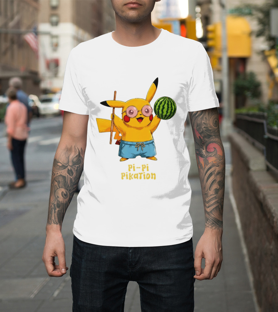 Pikachu Watermelon Summer Pi Pi Pikation Cute Sunglasses Beach T-Shirt