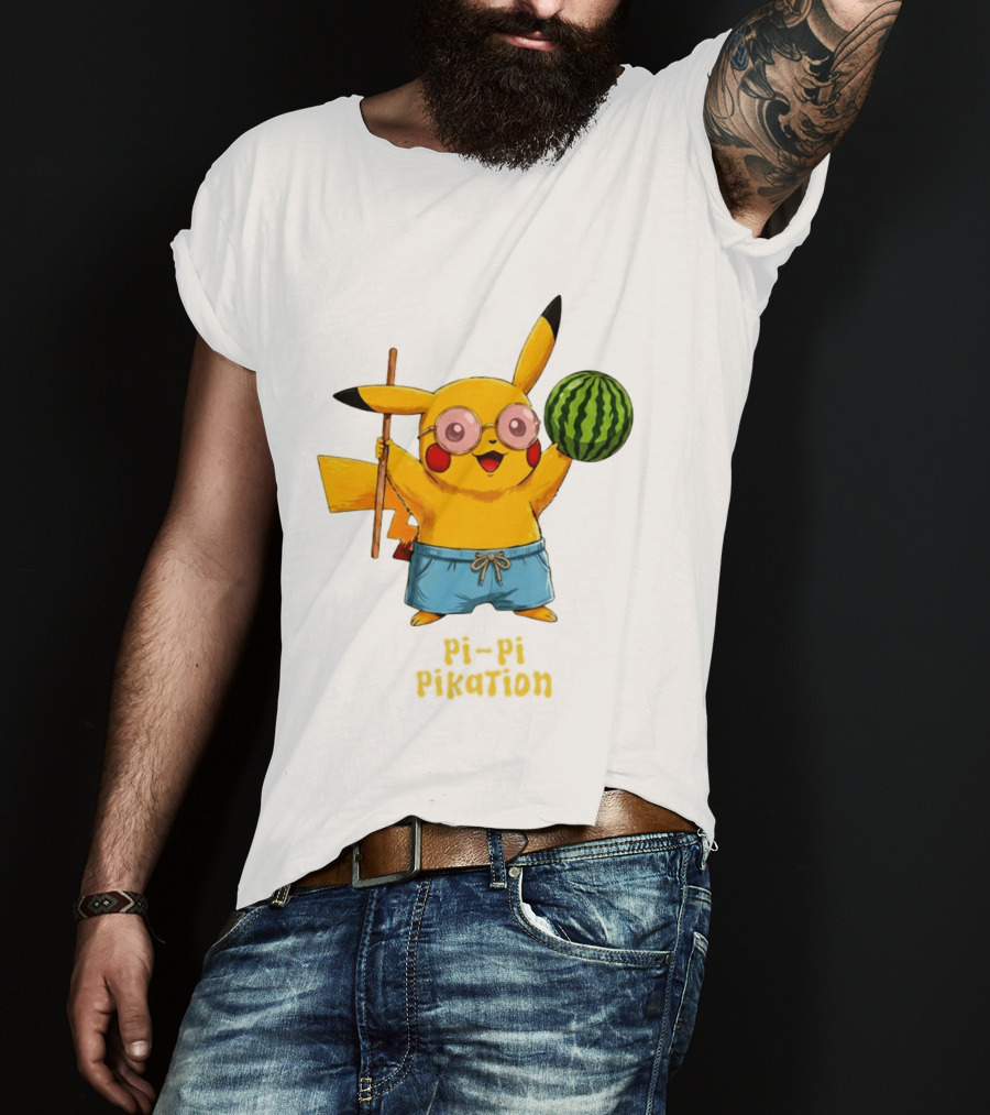 Pikachu Watermelon Summer Pi Pi Pikation Cute Sunglasses Beach T-Shirt