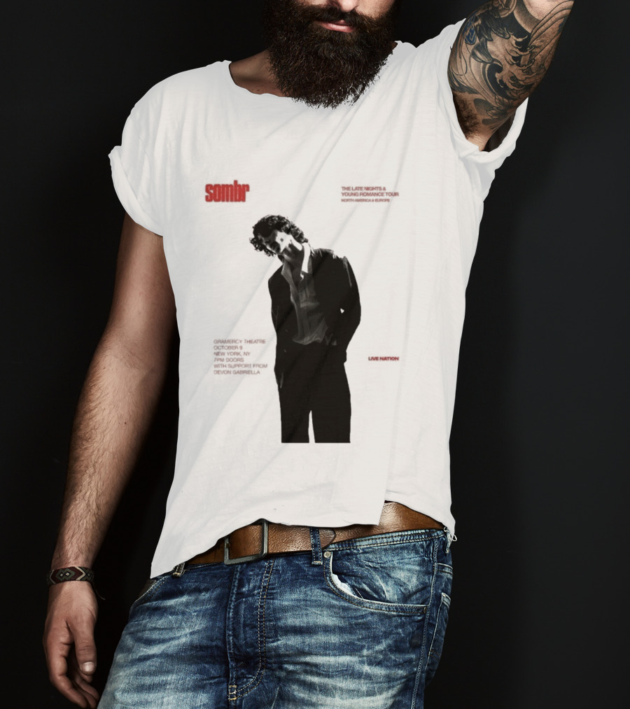 Sombr The Late Nights And Young Romance Tour Dates 2025 North America And Europe T-Shirt