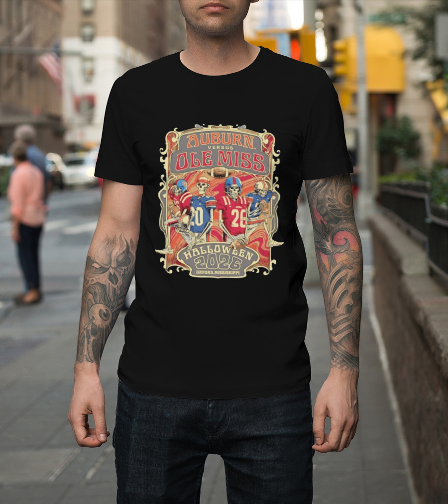 Auburn Versus Ole Miss Halloween 2026 Oxford Mississippi Football Skeletons T-Shirt