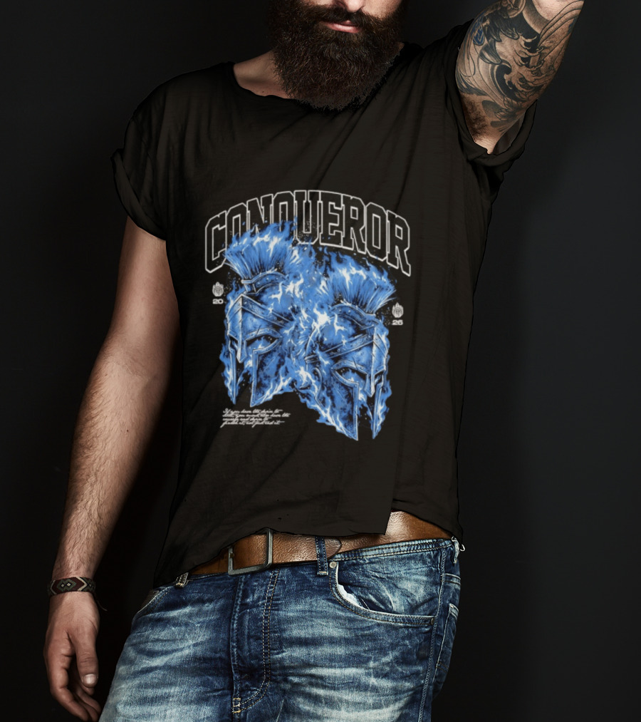 Conqueror Spartan Helmets Blue Fire Blaze T-Shirt