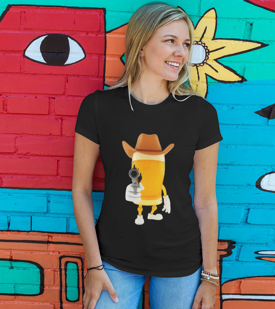 Cowboy Beer Glass With Gun Meme T-Shirt