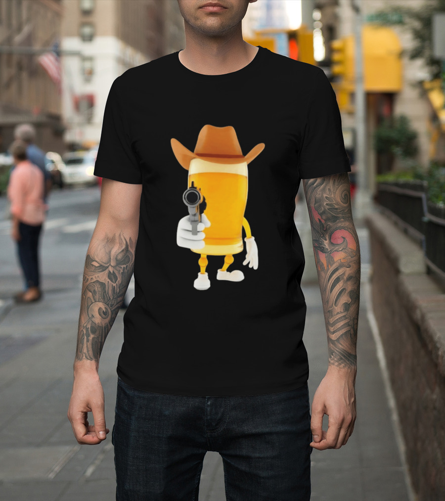Cowboy Beer Glass With Gun Meme T-Shirt