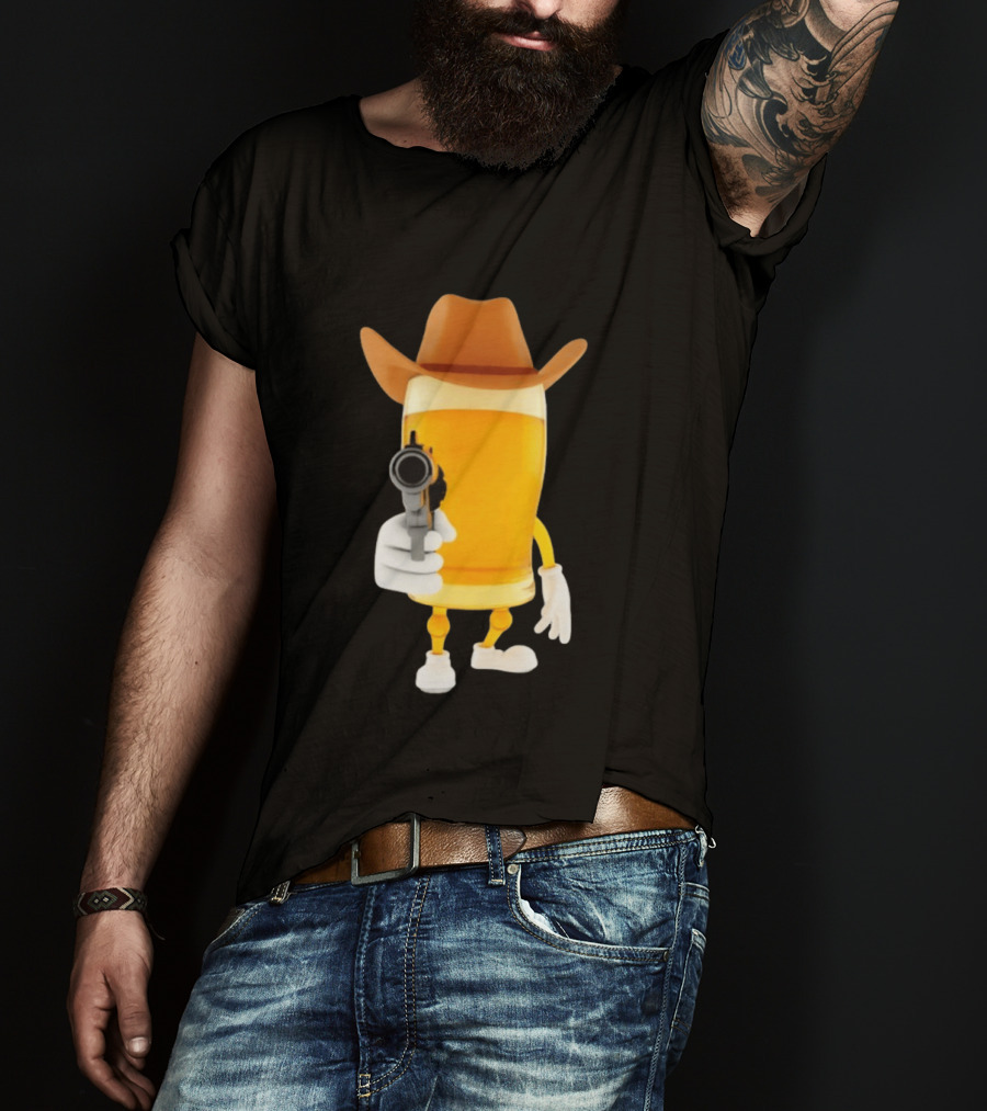 Cowboy Beer Glass With Gun Meme T-Shirt