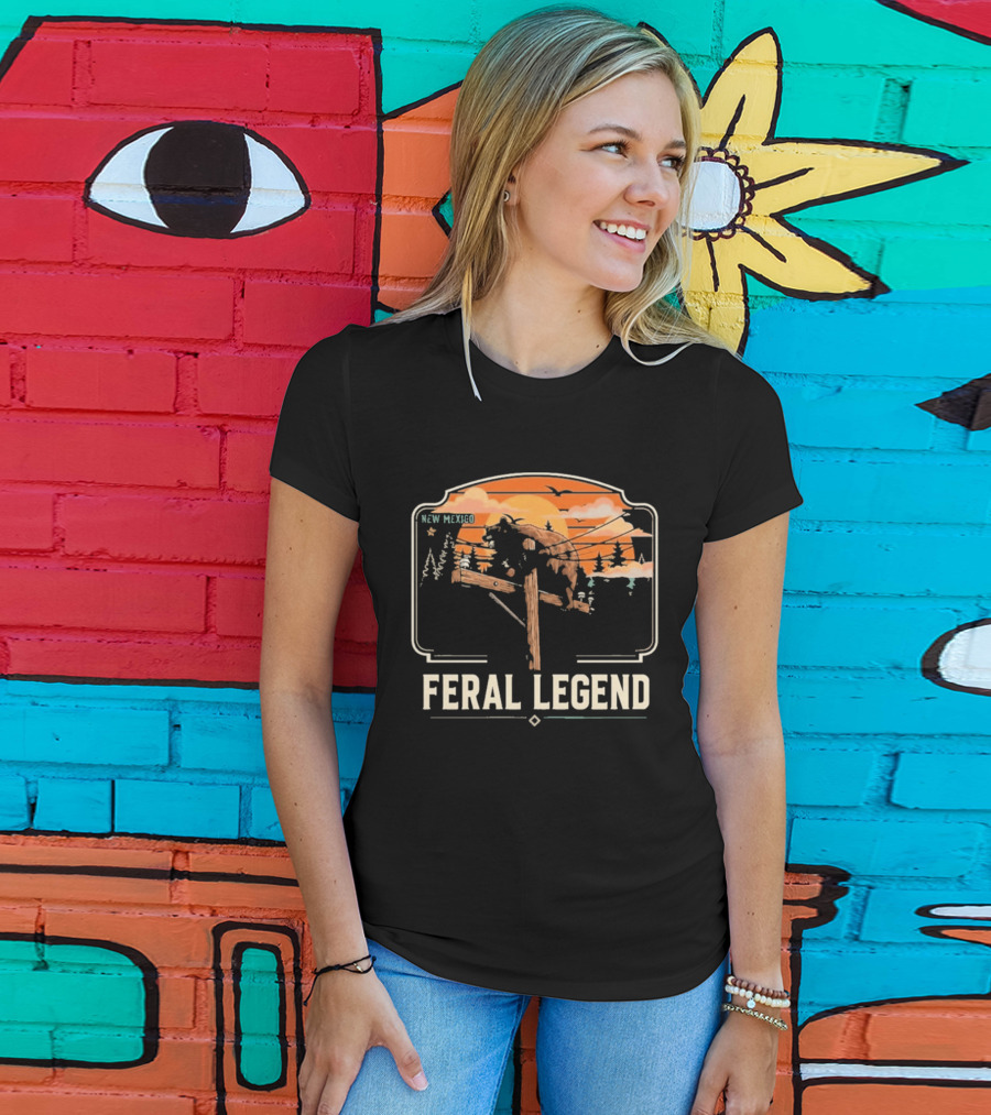 Feral Legend New Mexico Bear Climbs Light Pole Sunset Scene T-Shirt