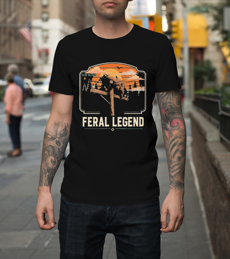 Feral Legend New Mexico Bear Climbs Light Pole Sunset Scene T-Shirt