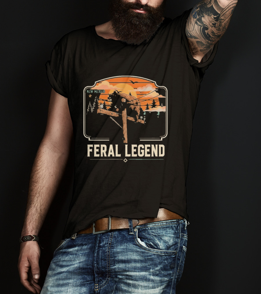 Feral Legend New Mexico Bear Climbs Light Pole Sunset Scene T-Shirt