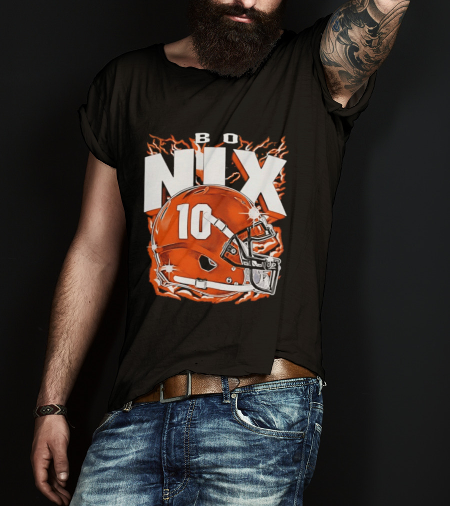 Bo Nix 10 Orange Football Helmet Flames T-Shirt
