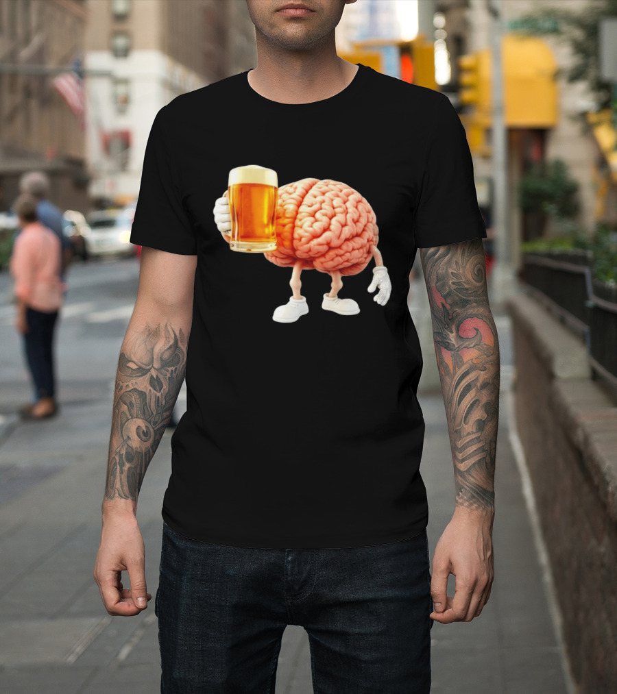 Brain Holding A Beer Drinking Anatomy Fun Humor T-Shirt