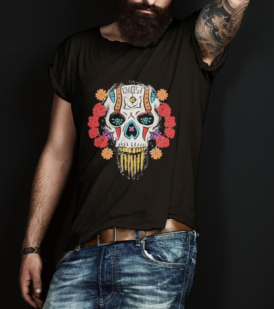 Call Of Duty Ghost Sugar Skull Floral Dia De Los Muertos T-Shirt