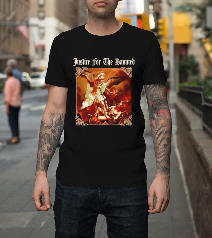 Justice For The Damned Metalcore Hardcore Knight And Fallen Angel Battle T-Shirt