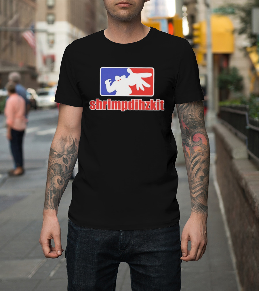 Shrimpdihzkit NBA Style Branding Parody Red White Blue T-Shirt