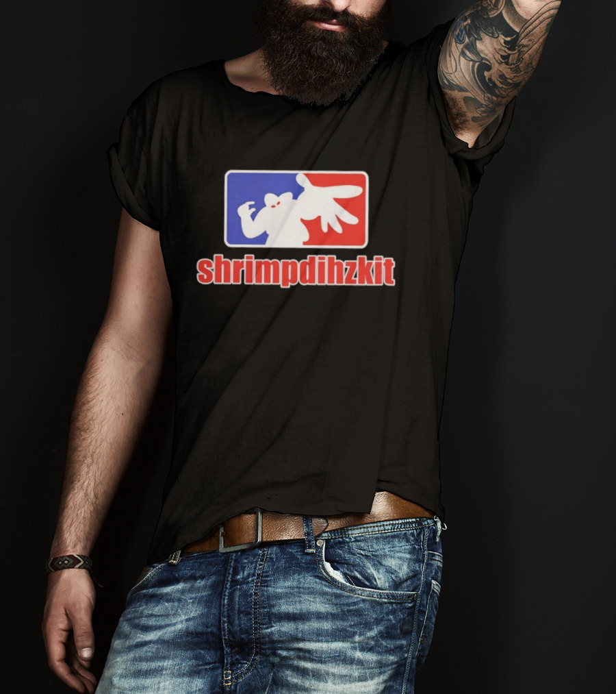 Shrimpdihzkit NBA Style Branding Parody Red White Blue T-Shirt