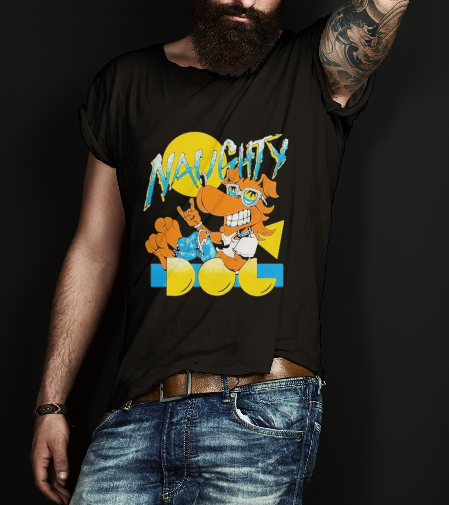 Naughty Dog Retro Cartoon Character With Sunglasses And Sunburst T-Shirt