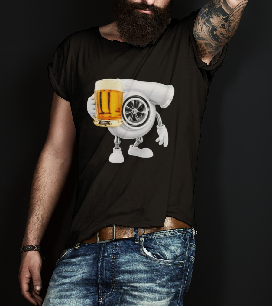 Turbo Beer Turbocharger Car Enthusiast Character With Beer T-Shirt