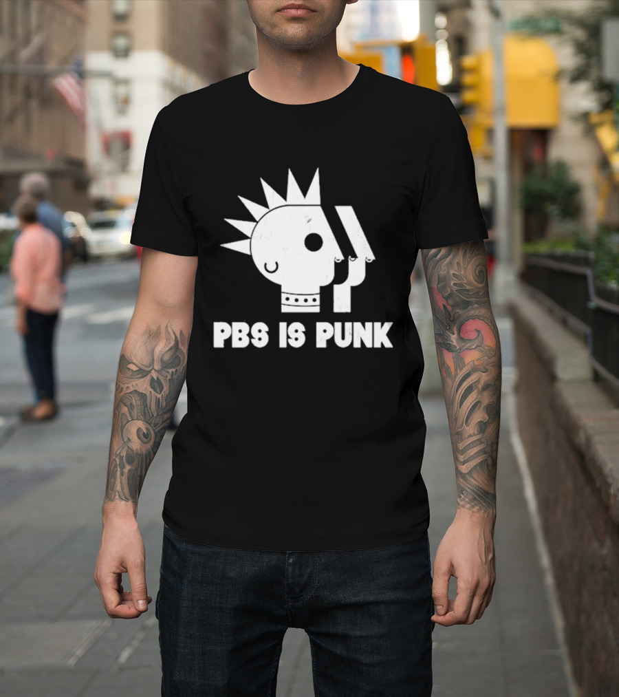 PBS Is Punk Distressed Style Mohawk Head Everyday Wear T-Shirt