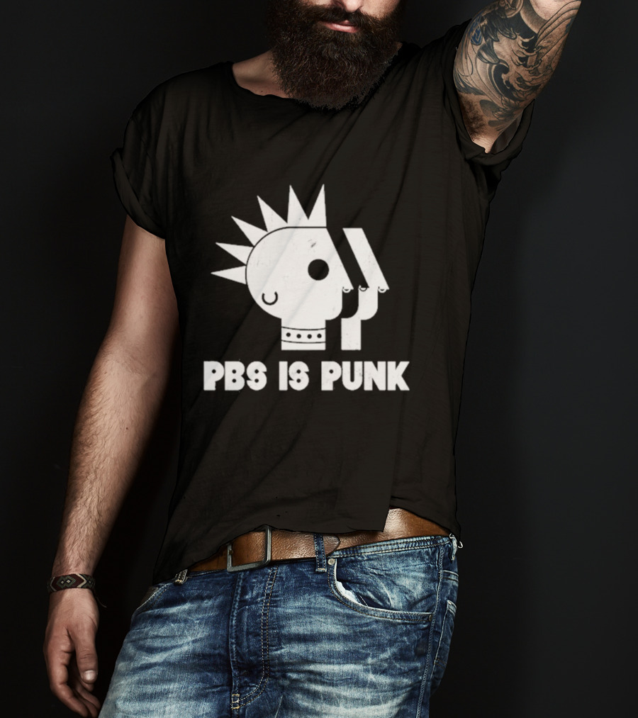 PBS Is Punk Distressed Style Mohawk Head Everyday Wear T-Shirt