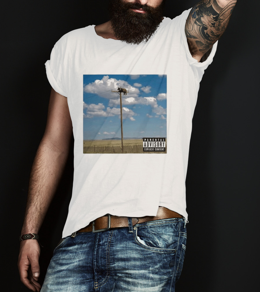 Bear On Top Of The Light Pole Parental Advisory Explicit Content Clouds Sky T-Shirt