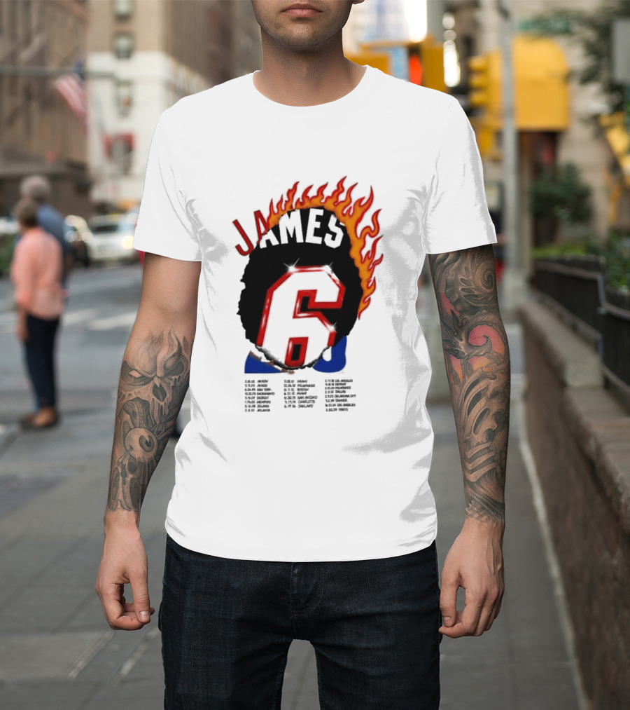 James 6 Flame Basketball Legend Bold Number Rugged T-Shirt