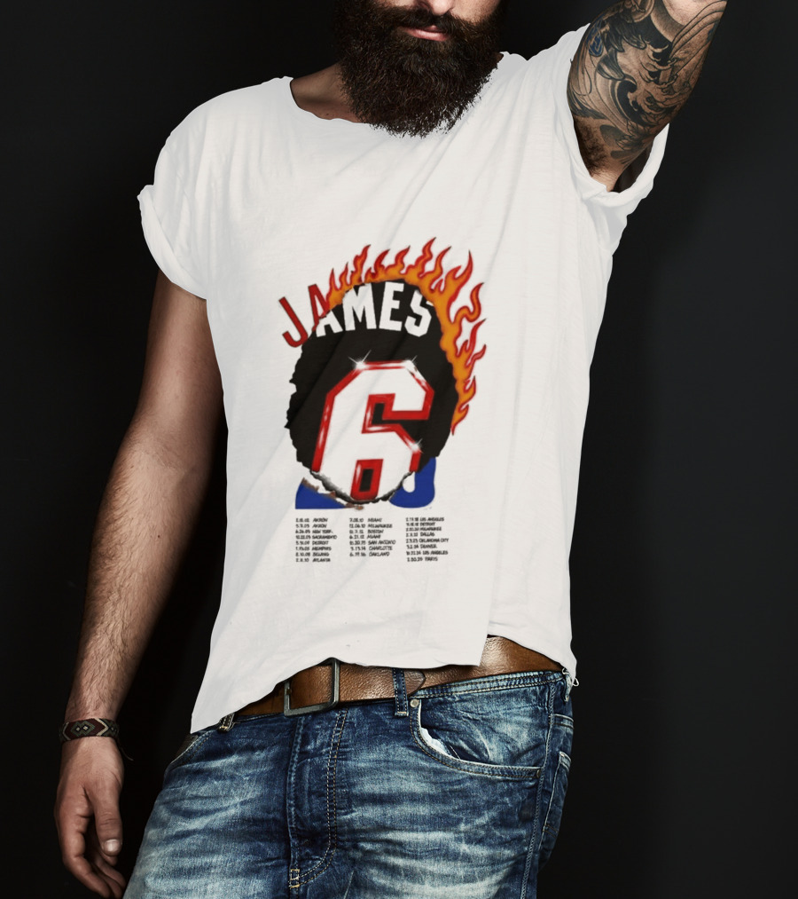 James 6 Flame Basketball Legend Bold Number Rugged T-Shirt