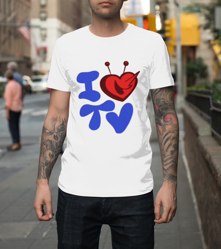 I Love TV Blue Red Heart Antenna T-Shirt