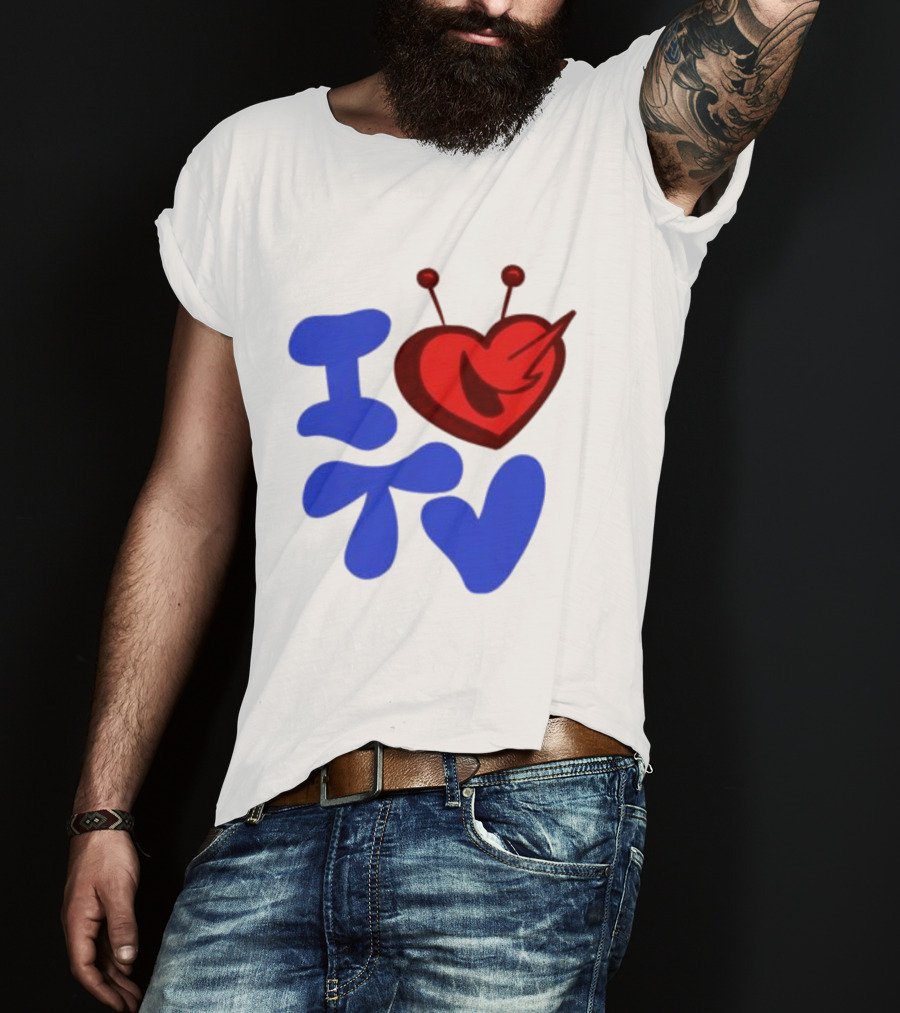 I Love TV Blue Red Heart Antenna T-Shirt