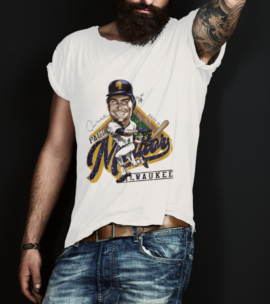 Paul Molitor Milwaukee Brewers Number 4 Bruce Stark Caricature HOF T-Shirt