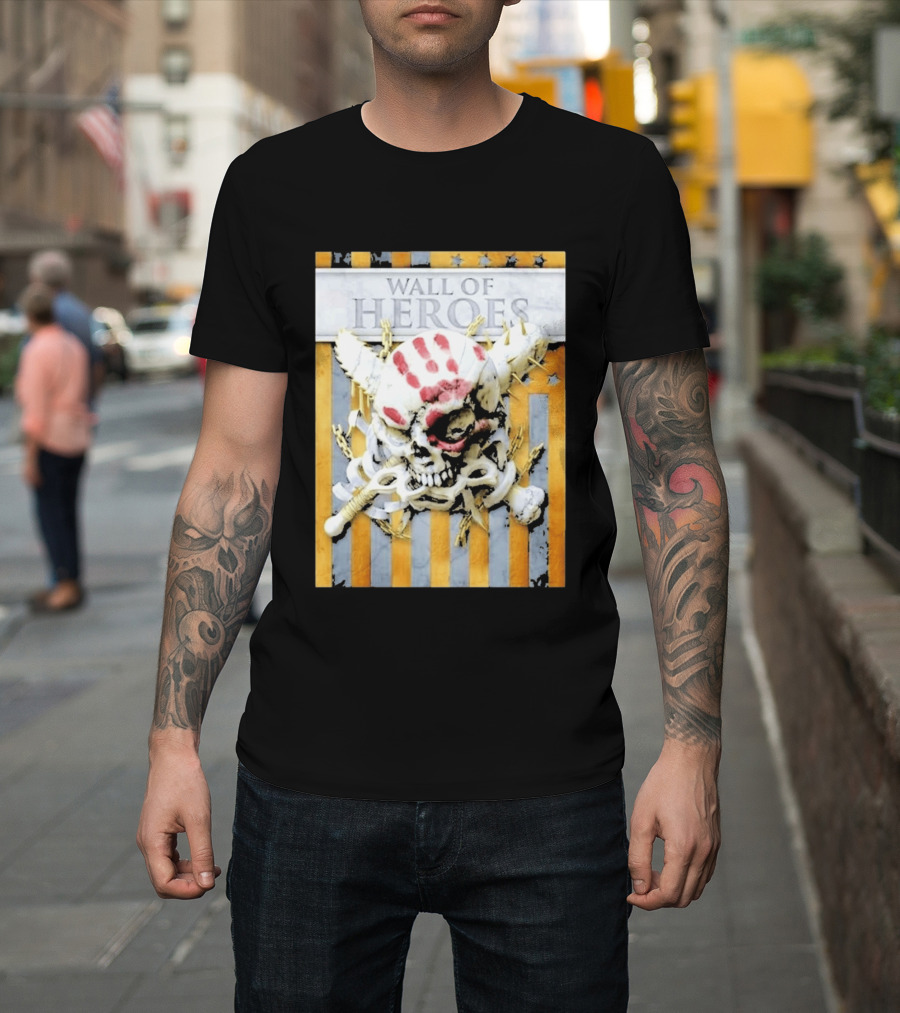 Five Finger Death Punch Wall Of Heroes Skull Chains Barbed Wire American Flag T-Shirt