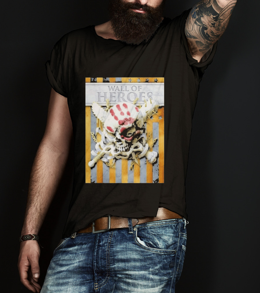 Five Finger Death Punch Wall Of Heroes Skull Chains Barbed Wire American Flag T-Shirt