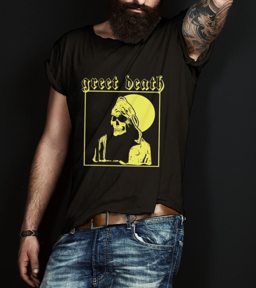 Greet Death Grim Reaper Band Alternative Rock Skeleton Halo T-Shirt