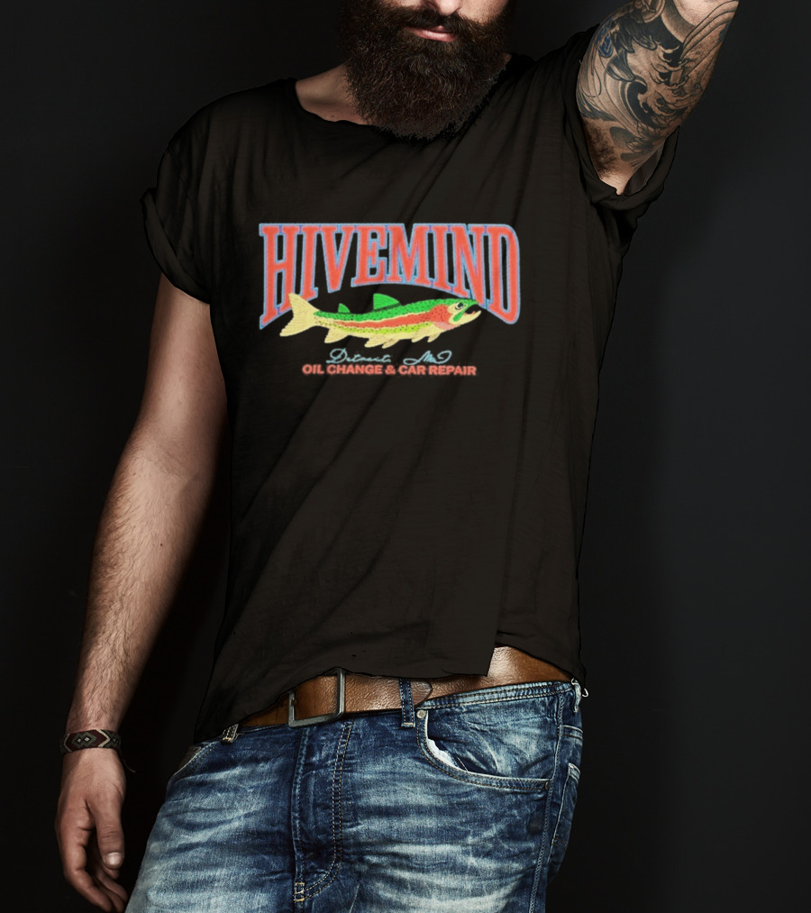Hivemind Oil Change And Car Repair French Terry Stitched Fish T-Shirt