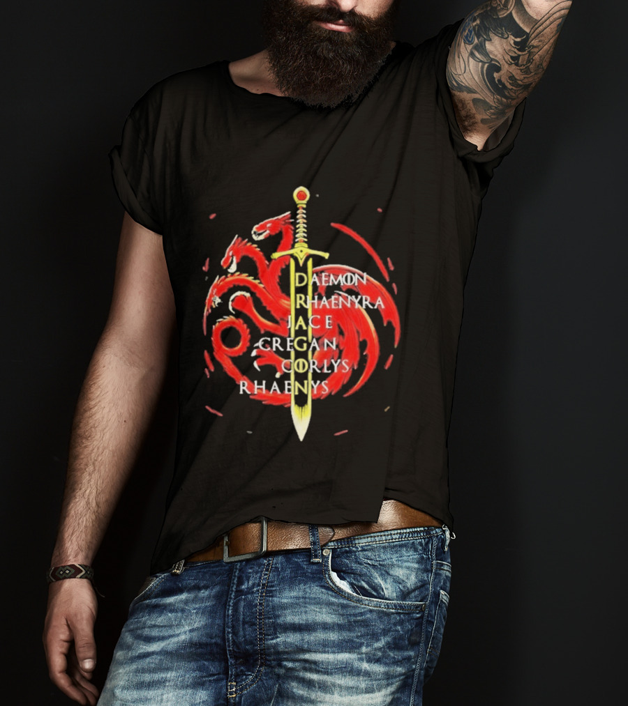 Daemon Rhaenyra Jace Cregan Corlys Rhaenys Dragon Sword Emblem The Reel Rejects T-Shirt