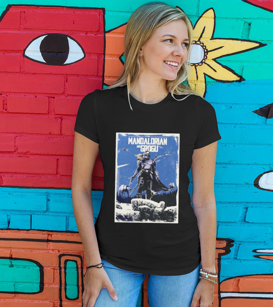 The Mandalorian And Grogu Star Wars Baby Yoda Scene With AT AT And X Wings T-Shirt