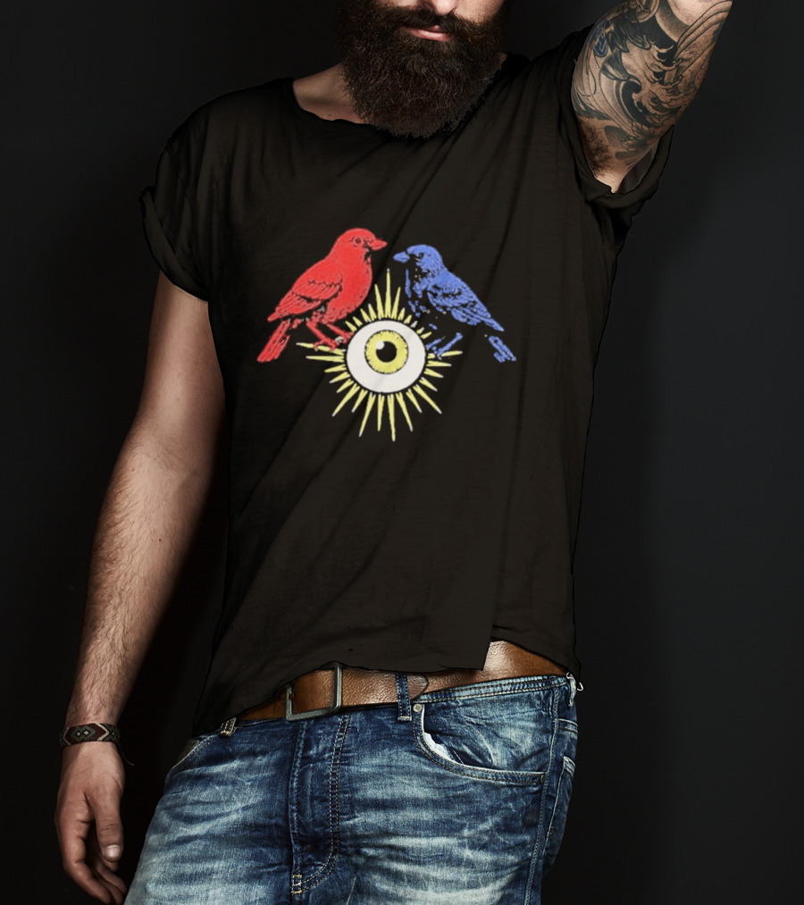 Upchurch Creeker III Red Blue Birds Sun Eye Motif T-Shirt