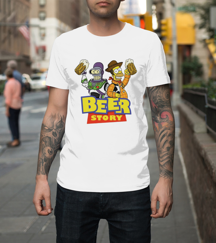 Bender Homer Simpson Beer Story Futurama Buzz Lightyear Woody T-Shirt