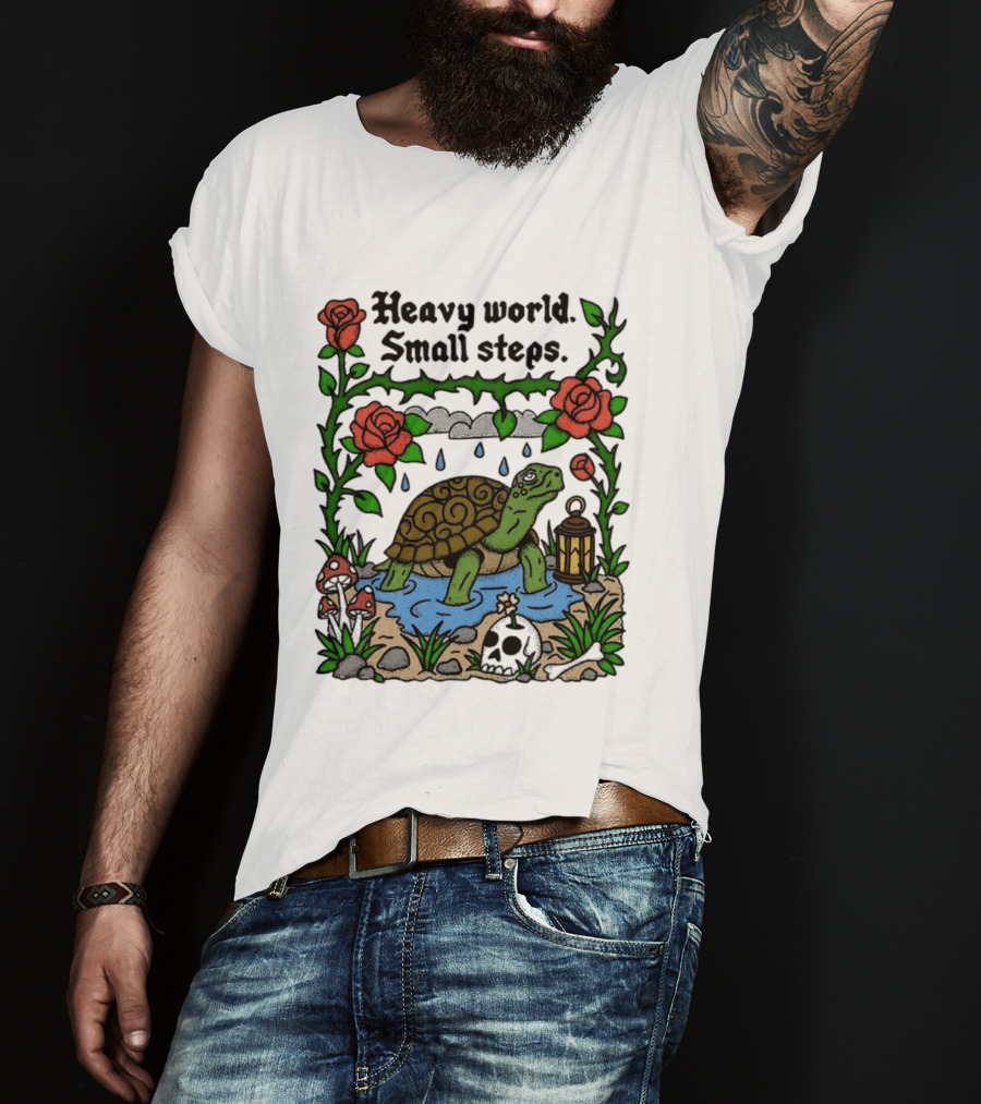 Heavy World Small Steps Turtle Lantern Roses T-Shirt