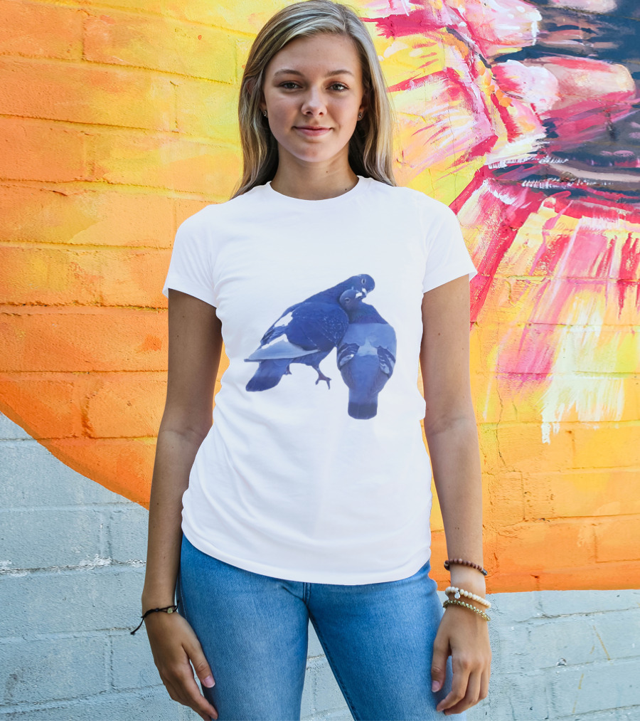 Love Doves Sports Banger Blue Pigeons Embrace T-Shirt