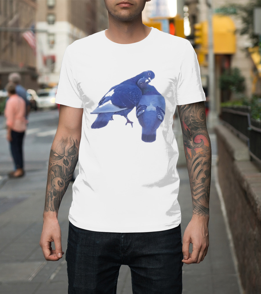Love Doves Sports Banger Blue Pigeons Embrace T-Shirt