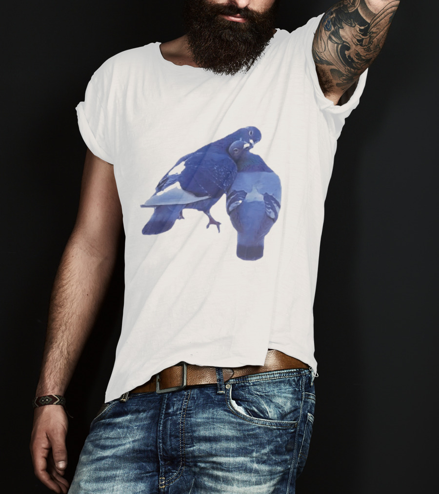 Love Doves Sports Banger Blue Pigeons Embrace T-Shirt