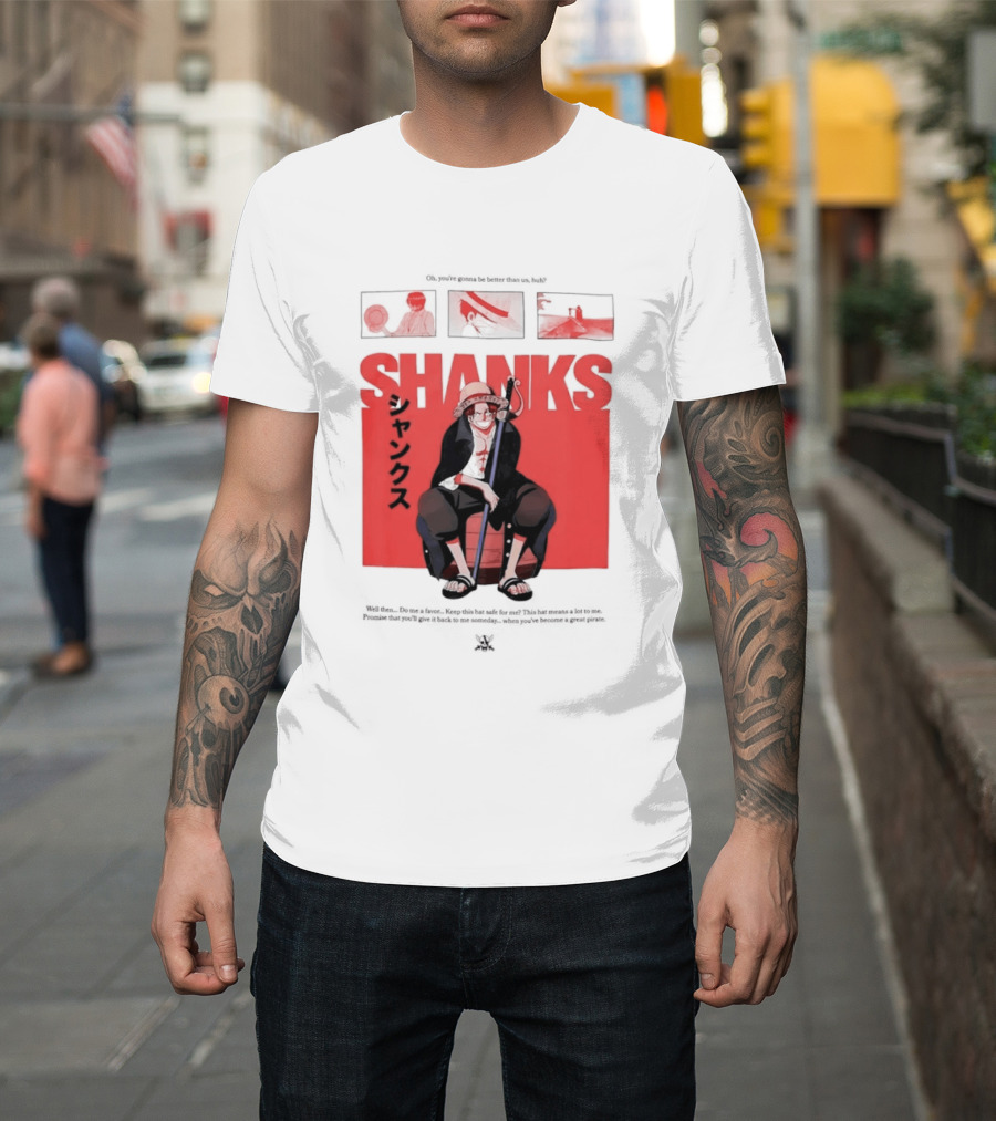 One Piece Shanks Luffy Straw Hat Pirates Manga Panels T-Shirt