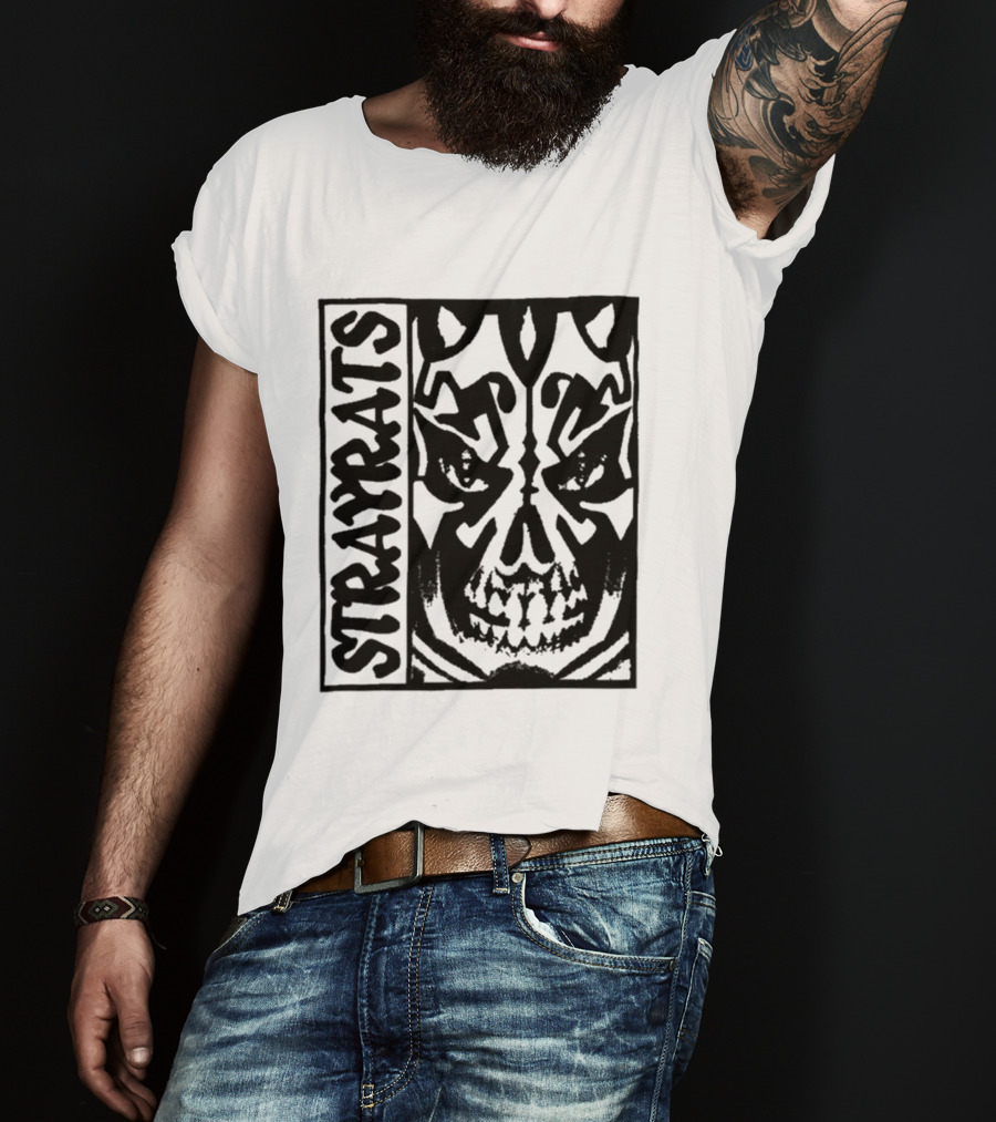 Stray Rats Skull Face Art Black And White T-Shirt