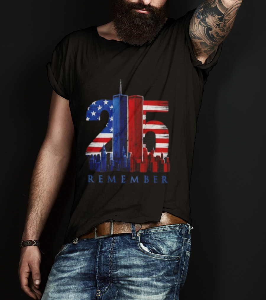 25th Anniversary Remember Twin Towers American Flag T-Shirt